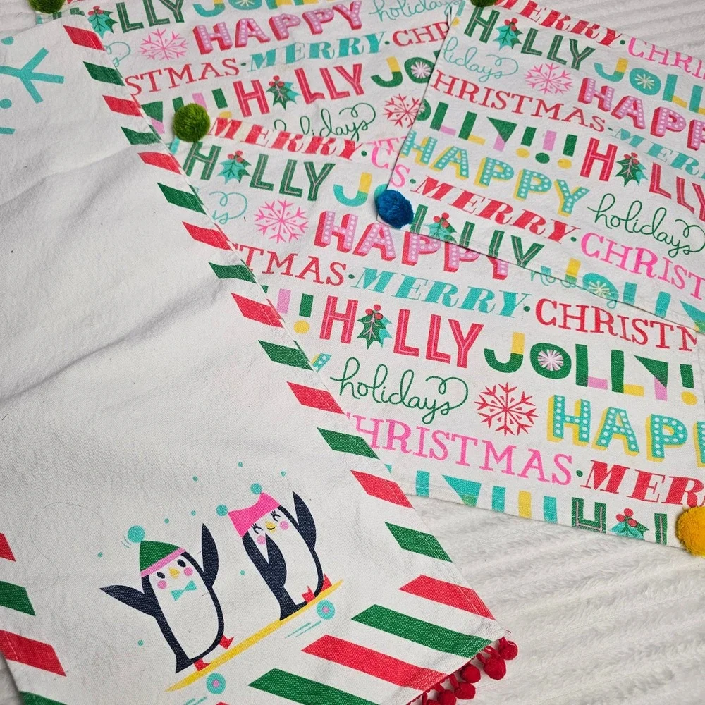 Target Bullseye Christmas Table Runner 3 Placemat Set Pom Pom Penguin Holiday